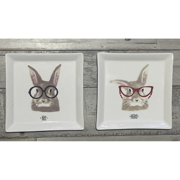 Grace's Teaware Other - Grace's Teaware, Whimsical Bunny His & Hers Trinket /‎ Serving Small Plates
